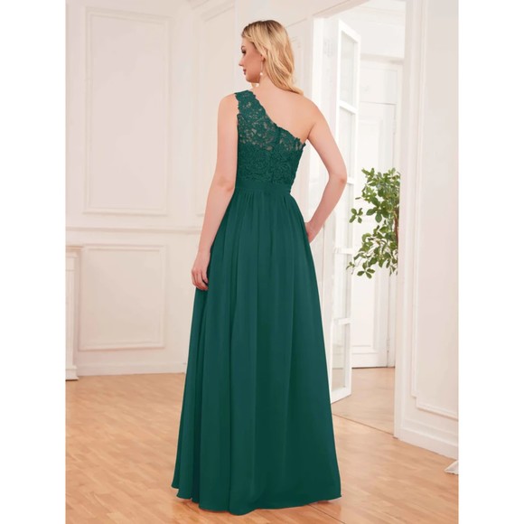 POMUYOO Daisy Charming A-Line One Shoulder Lace Maxi Bridesmaid Dress - Picture 2 of 4